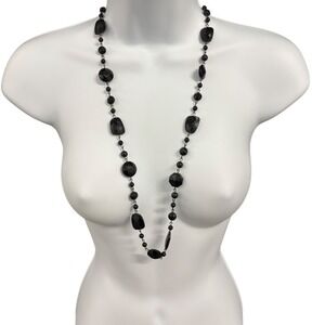 Long‎ Beaded Necklace Faceted Black Beads Fashion Costume Jewelry Women